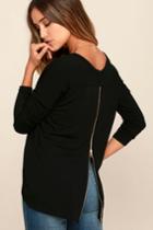 Lulus | Zip To My Lou Black Sweater Top | Size Large
