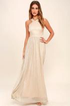 Lulus | Always Moving Gold Maxi Dress | Size X-small | 100% Polyester
