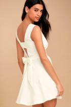 Lulus | Absolutely Spectacular White Skater Dress | Size Large | 100% Polyester