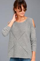 Lulus | London Fog Grey Cold Shoulder Sweater | Size Large