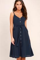 Lulus Free And Pier Navy Blue Belted Dress