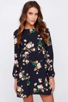 Lulus | Herbaceous Babe Navy Floral Print Shift Dress | Size X-large | Blue | 100% Polyester