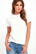 Breckelle's | In The Raw Distressed Ivory Tee | Size X-large | White | Lulus