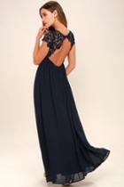 Lulus | The Greatest Navy Blue Lace Maxi Dress | Size Small | 100% Polyester