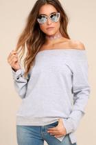 Lulus | Dancing For My Life Heather Grey Off-the-shoulder Sweatshirt | Size Large