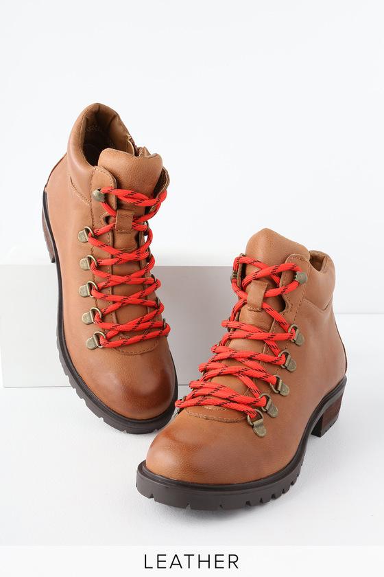 Steve Madden Lora Cognac Leather Lace-up Ankle High Heel Boots | Lulus