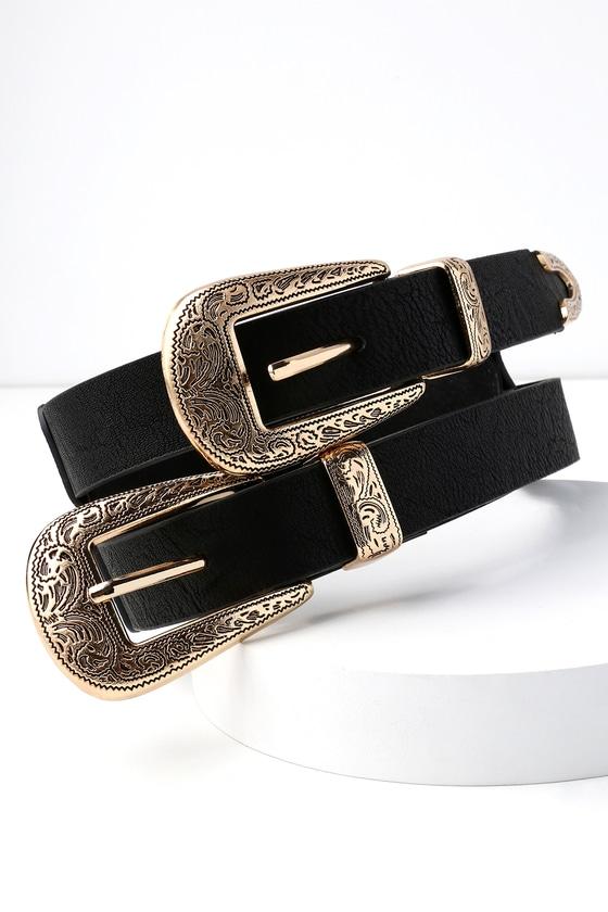 Mission Complete Black And Gold Double Buckle Belt | Lulus