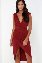Lulu*s Partington Cove Wine Red High-low Wrap Dress