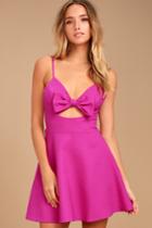 Lulus | Better Bow-lieve It Magenta Skater Dress | Size Small | Pink | 100% Polyester