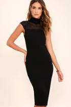 Lulus | Detail Therapy Black Bodycon Midi Dress | Size Small