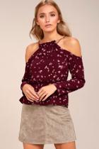 Tavik Last Call Burgundy Floral Print Cold Shoulder Top