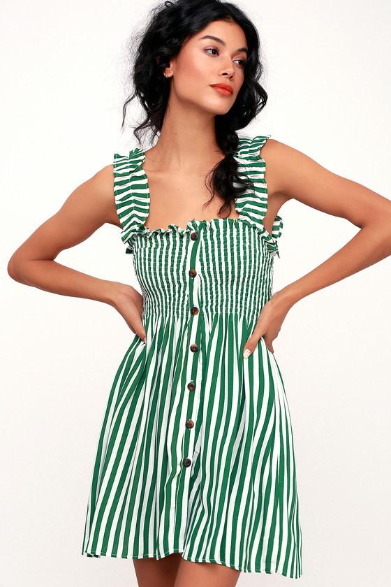 Faithfull The Brand Mika Green Striped Button-up Dress | Lulus