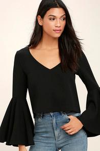 Lulus Ring The Bell Black Long Sleeve Crop Top