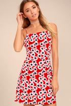 Rollas Bridget Red Floral Print Mini Dress