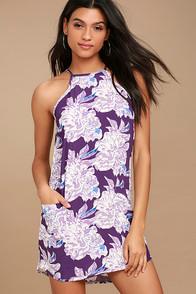 Lucy Love Mulhulland Drive Purple Floral Print Shift Dress
