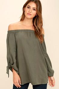 Do & Be Gentle Devotion Olive Green Off-the-shoulder Top