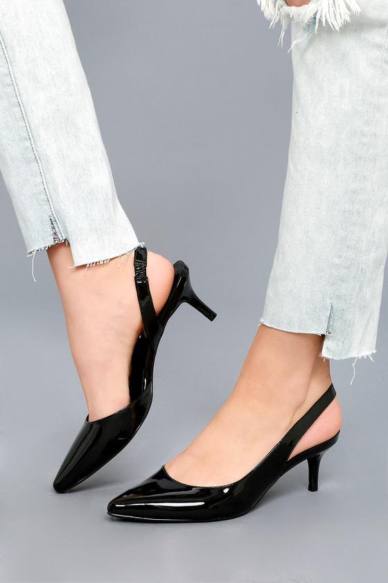 Steve Madden | Vera Black Patent Slingback Kitten Heels | Size 6 | Lulus