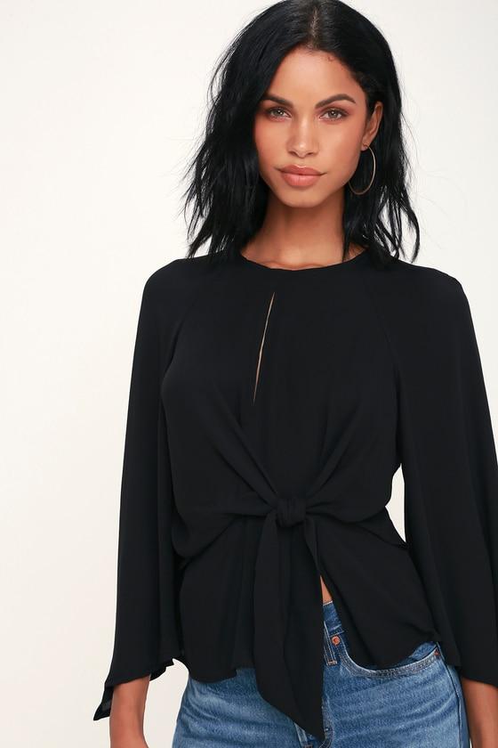 Strut & Bolt Seriously Chic Black Long Sleeve Tie-front Top | Lulus
