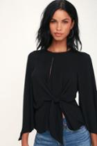 Strut & Bolt Seriously Chic Black Long Sleeve Tie-front Top | Lulus