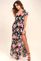 Lulus Where Wildflowers Grow Black Floral Print Maxi Dress