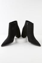 Qupid Perry Black Suede Studded Ankle Booties | Lulus
