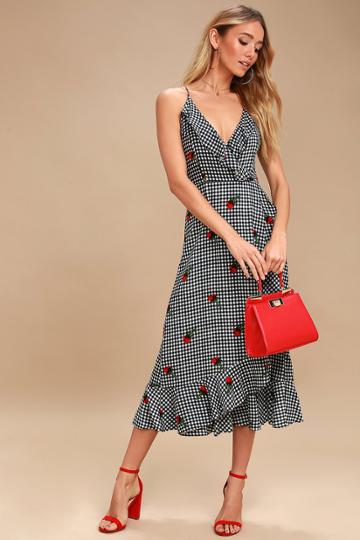 Lucy Love Kentucky Derby Black And White Gingham Midi Dress | Lulus