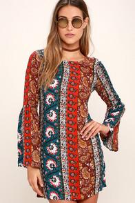 Billabong Rainy Roads Teal Print Dress
