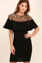 Lulus Woman In Love Black Embroidered Bodycon Dress