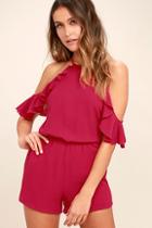 Lulus Palpitate Berry Pink Off-the-shoulder Romper