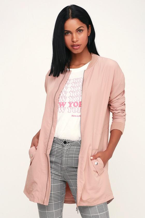 Monticello Light Mauve Longline Bomber Jacket | Lulus