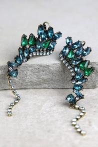 Lulus Ocean's Jewels Blue And Green Rhinestone Ear Cuffs