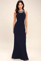 Pledging My Love Navy Blue Beaded Maxi Dress | Lulus