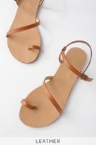 Splendid Flower Cognac Leather Flat Sandal Heels | Lulus