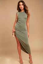 Lulus | Positive Perspective Olive Green Midi Wrap Dress | Size X-large
