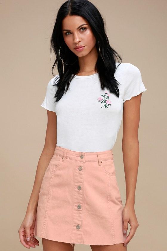 Nico Blush Pink Denim Mini Skirt | Lulus