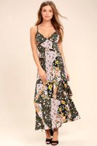 Lulus Incense And Peppermints Black Floral Print Maxi Dress
