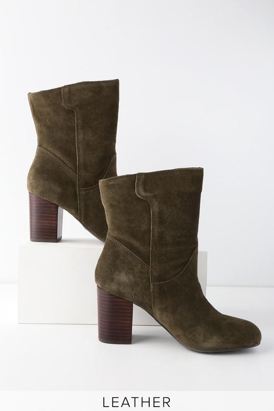 Mia Cobain Olive Genuine Suede Leather Mid-calf Booties | Lulus