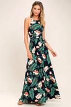 Temptation Island Navy Blue Floral Print Maxi Dress | Lulus