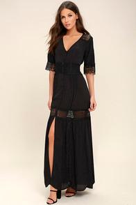Amuse Society Last Call Black Lace Maxi Dress