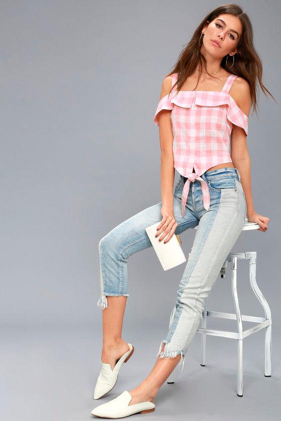 Bellini Babe White And Pink Gingham Crop Top | Lulus