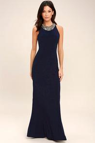 Lulus Pledging My Love Navy Blue Beaded Maxi Dress