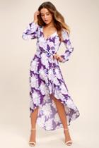Lucy Love Raw Beauty Purple Floral Print High-low Dress