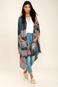 I Love S&s Inc. Windy Day Blue Plaid Poncho