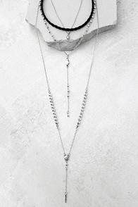 Lulus Light Of The Party Black And Silver Layered Choker Necklace