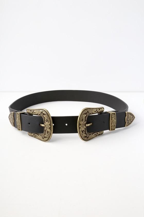 Traveling Song Black And Gold Double Buckle Belt | Lulus
