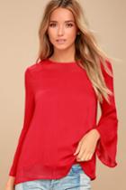 Lulus | Meet Me In The City Red Long Sleeve Top | Size Large | 100% Polyester