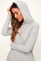 Project Social T Tobey Grey Ribbed Long Sleeve Pullover Hoodie | Lulus