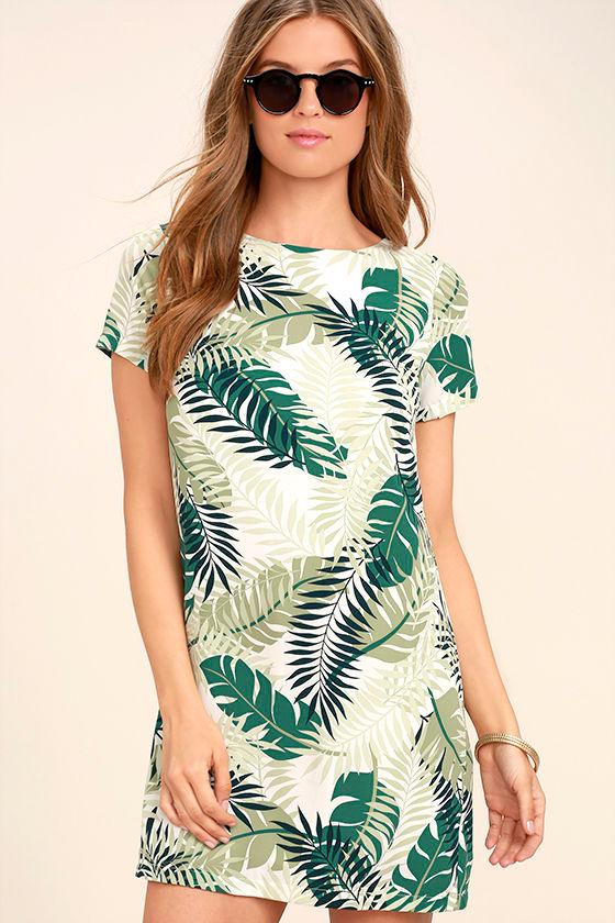 Give Me A Print Ivory And Green Print Shift Dress | Lulus