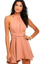 Lulus | Cross Your Heart Blush Skater Dress | Size X-large | Pink | 100% Polyester