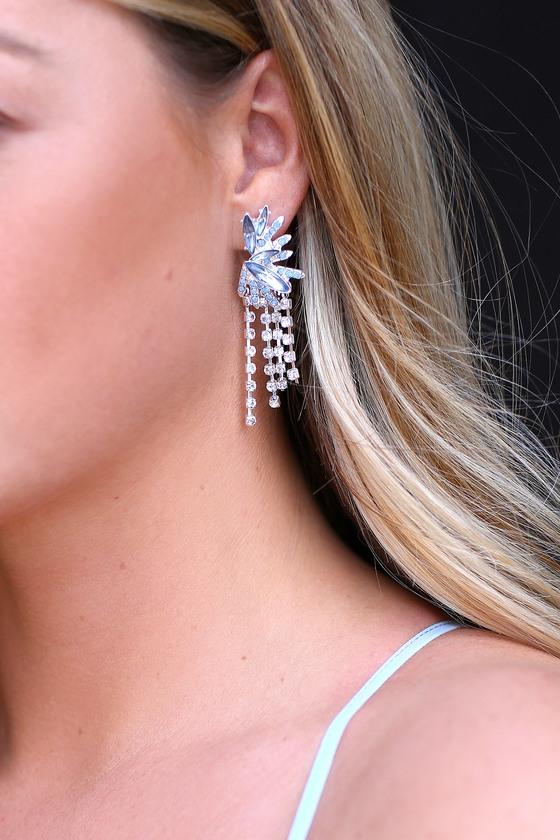 Glimmering Isle Silver And Blue Rhinestone Earrings | Lulus